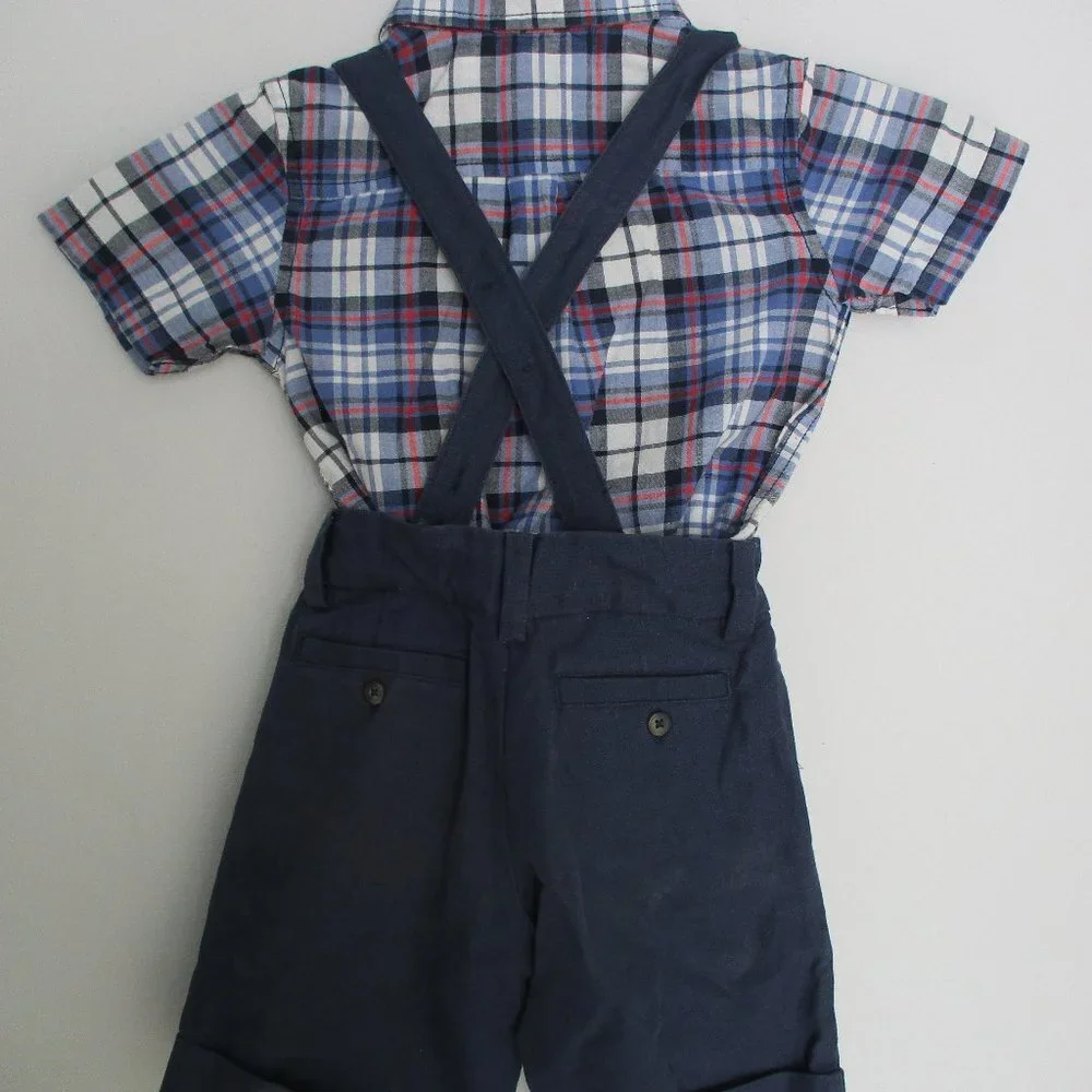 Boys Youth Short Set Blue Overalls with Shirt Sz 3